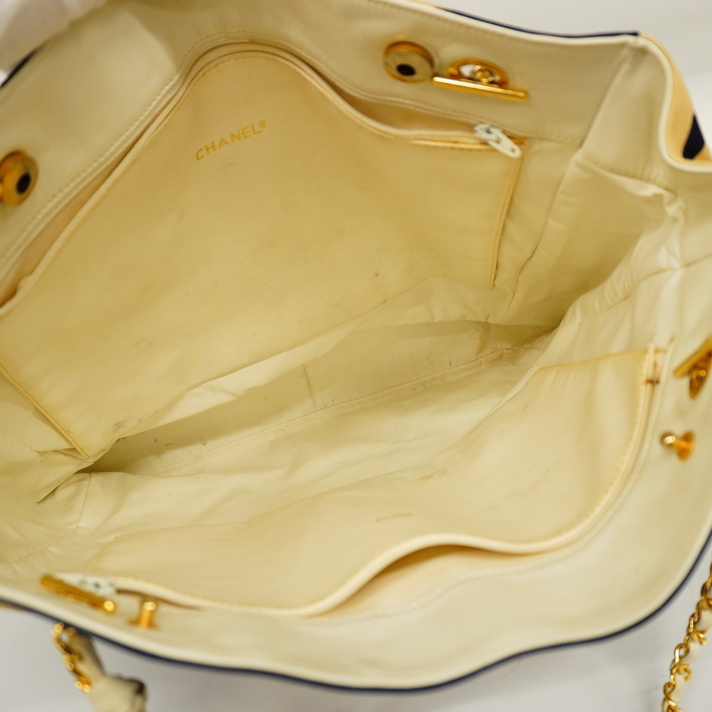 CHANELAuth Chain Shoulder Women's Canvas Shoulder Bag Beige,Navy - Picture 4 of 10